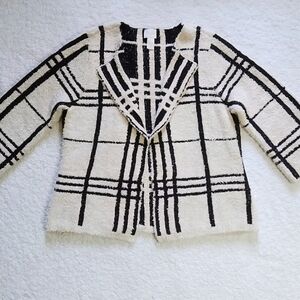 Chico's Cleo Women's Black and Cream Open Front Cropped Cardigan Size Medium